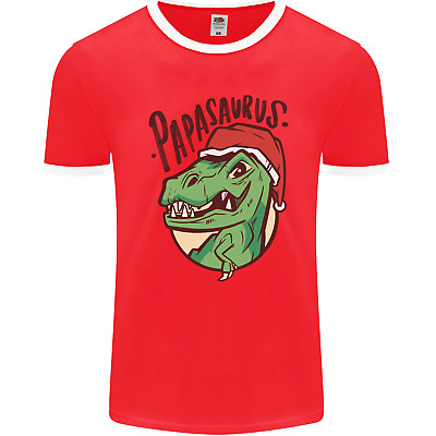 Christmas Papasaurus T-Rex Dinosaur Mens Ringer T-Shirt FotL