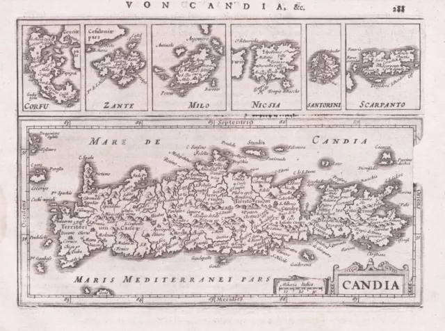 Candia Kreta Crete Corfu Korfu Greece map Karte Mercator engraving 1651