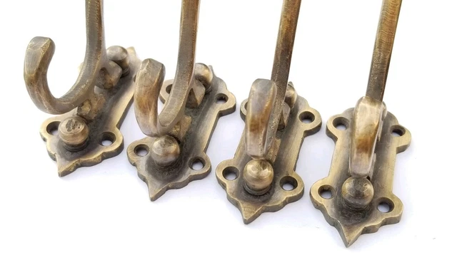 4 Old Style Solid Brass Double Wall Mount 180° Swivel Coat Hat Towel Hooks #C24 4