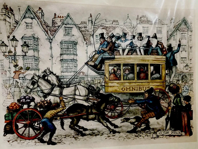 Vintage NOS Decoupage Sheet Anton Pieck Victorian Street Scene Coach & Horses