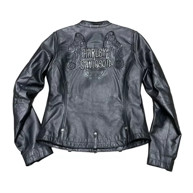 Harley-Davidson Leather Jacket Womens Small Motorcycle Rhinstone Butterfly Wings