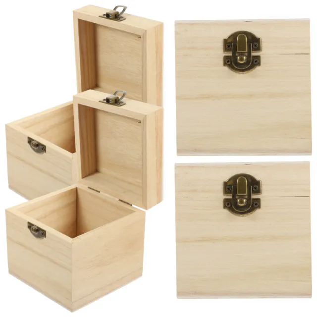 4 Pcs Wooden Gift Box Zinc Alloy Treasure Case Storage Chest