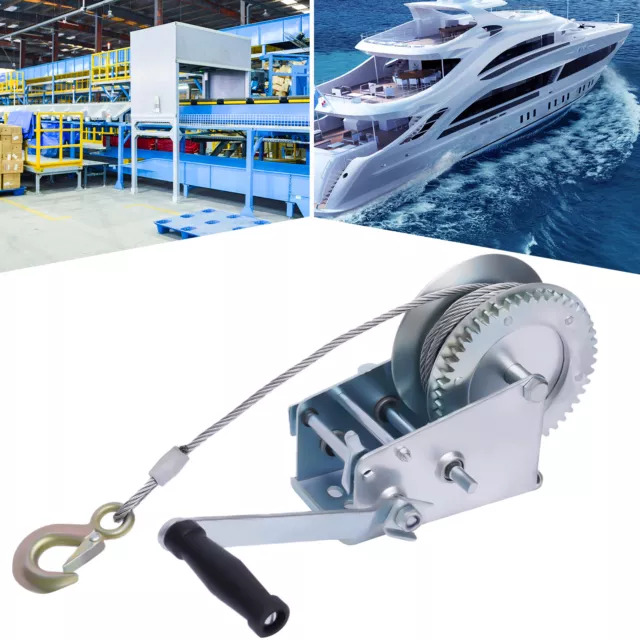 3500lbs Manual Puller Hand Winch+Cable+Hook For Boat Marine Trailer Heavy Duty !