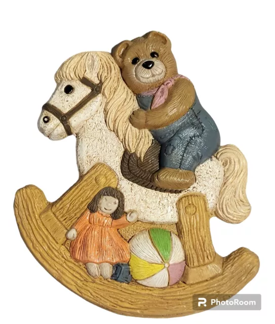 Nursery 3D Wall Art Decor Teddy Bear Rocking Horse Frankies Designs 1986 Vintage