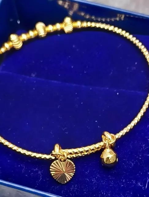 Heavy Gold Plated Bangle Bracelet Adjustable with a Heart Charm