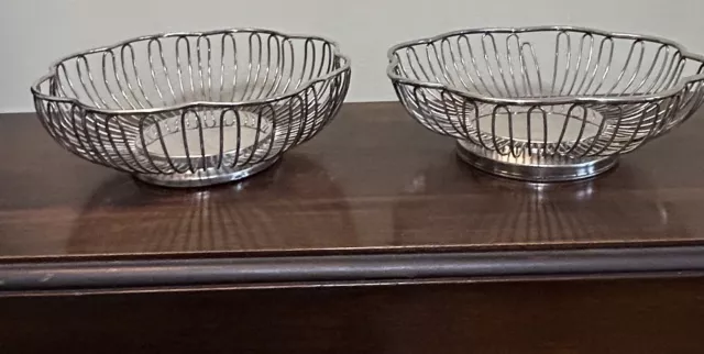 VTG GODINGER SILVER ART CO Silver Plated Round Wire Bread Basket Fruit Bowl MCM
