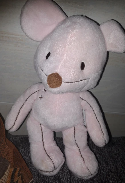 Doudou Peluche Souris Kiconico Istlmagical  Rose Et Couture Marron H 30Cm Tbe