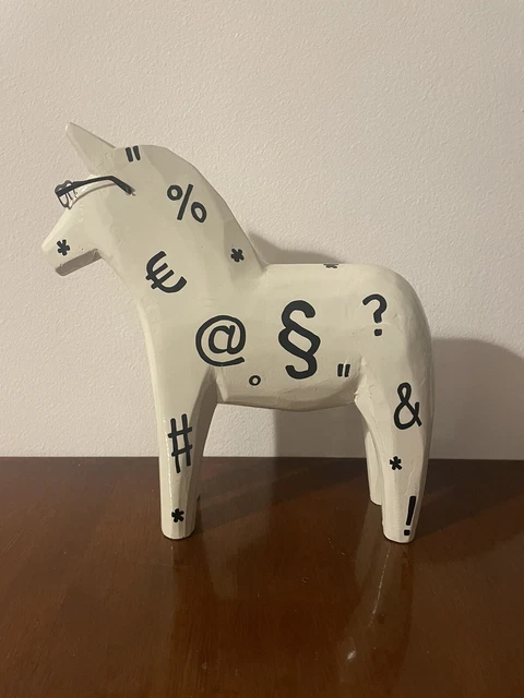 "Caballo Dala de Colección IKEA Blanco de Madera Suecia con Símbolos 10"""