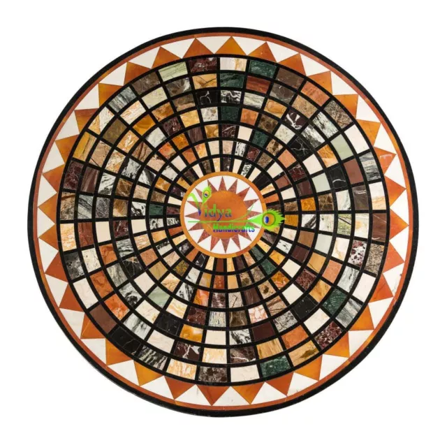 2' Black Marble Table Top Round Dining Table Multi Stone Mosaic Inlay Home Decor
