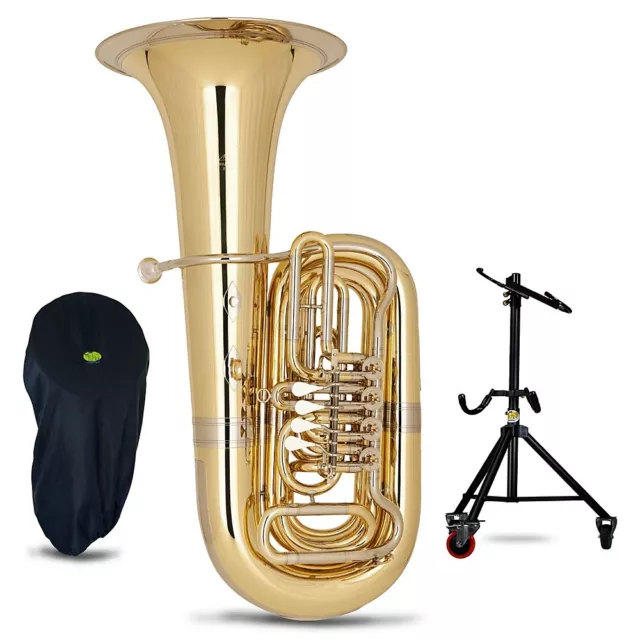 Levante LV-BT5705 Key of Bb Tuba 4 Rotary Valves w/Soft Case On Wheels &  Mouthpiece Silver Plated