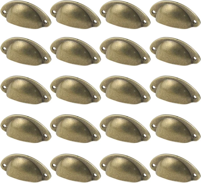 20Pcs Antique Brass Cabinet Drawer Pulls Cup Drawer Ear-Like Handle Knobs USA