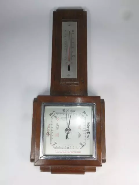 VINTAGE BAROMETER THERMOMETER Oak Case SB Instruments Shortland Brothers WORKING