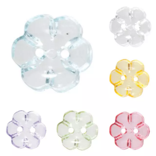 Daisy Flower Shaped Crystal Clear Buttons -2 Holes -7 Colours -6 Pack Sizes CG17