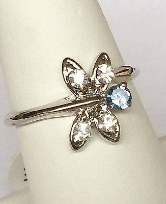 Blue Crystal Dragonfly Butterfly Ring Size 5 6 7 8 9 Insect Silver Plated USA