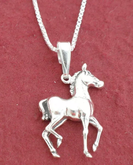 Sterling Silver Horse Necklace Solid 925 Pony Colt Charm Pendant and Chain