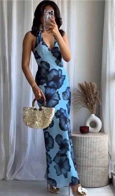 ZARA NEW WOMAN Halter Printed Long Dress Floral Open-Back Blue 3324/309/112  Xl 57.90 - PicClick UK