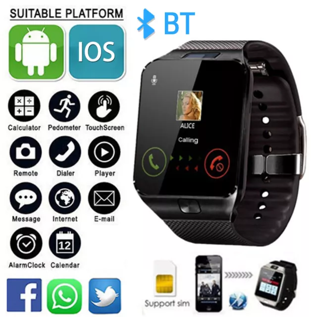 Bluetooth Smart Watch W/ Camera Waterproof Phone Mate for Android Samsung iPhone