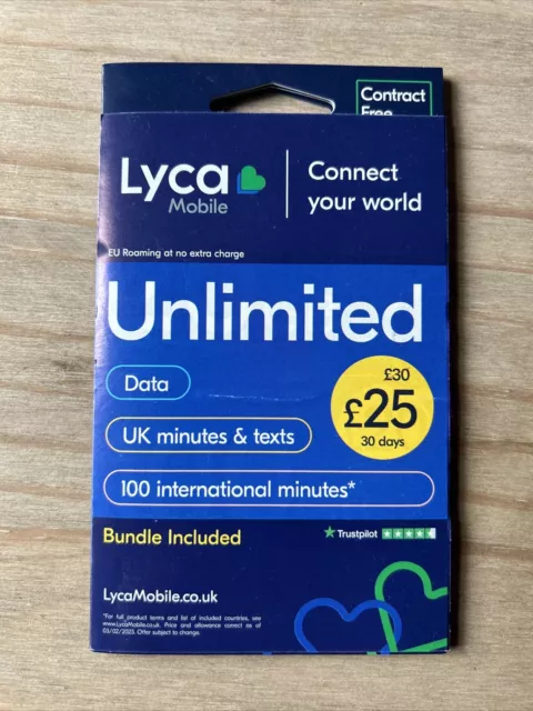 UK Lycamobile SIM Card preloaded with 6GB data & 100 International mins
