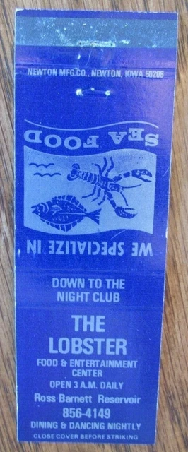 Animal Lobster Matchbook Matchcover: Lobster (Ridgeland, Mississippi) -F1