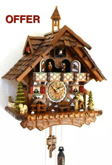 cuckoo clock black forest quartz german music quarz chalet wood chopper