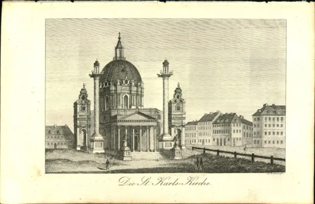 Stahlstich Druck - 1834 - Wien : Die St. Karls - Kirche.