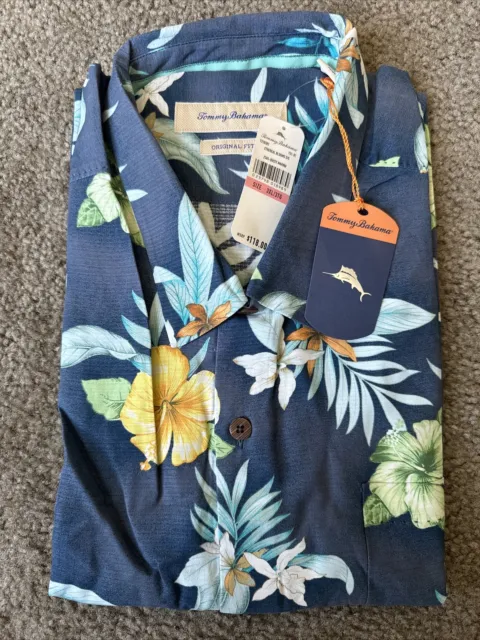 New Tommy Bahama 3XL SS Button Down Camp Shirt Tiki ETHEREAL BLOOMS Dusty Marina