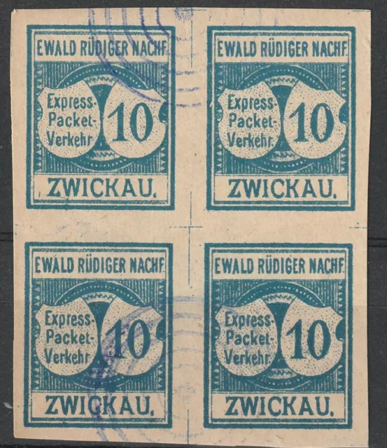 Privatpost Zwickau, Express-Packet-Verkehr-Anstalt 10 Pf - Viererblock ungez. o