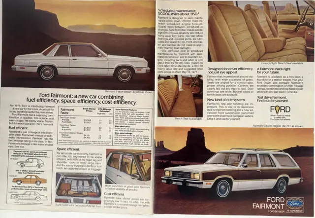 Ford Fairmont 2-Door Sedan & Fairmont Squire Wagon Vintage 1977 Magazine Ad