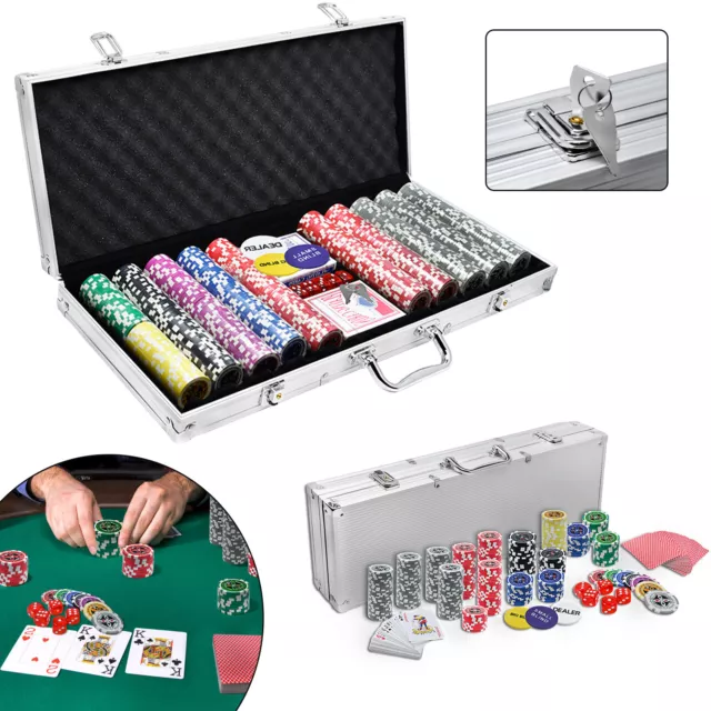 Maleta de póquer juego de póquer 500 fichas láser juego de póquer plata aluminio maleta fichas DE