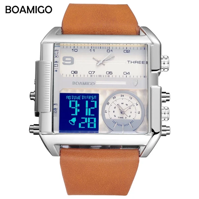 OROLOGIO UOMO WEIDE 2305 XXL 3 Fusi Orari Bracciale Pelle Water