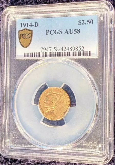 1914-D Indian $2 1/2 gold Quarter Eagle, PCGS AU58