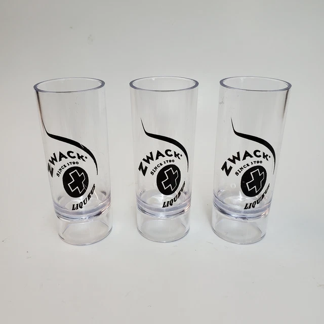 3 Tall Plastic Zwack 2oz Shot Glasses