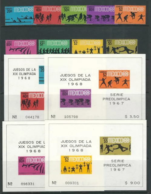 MEXICO 1967 OLYMPICS set REGULAR and AIRMAIL (Sc 981-5 C328-31 + sheets) VF MNH