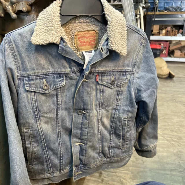 Levis Denim Jean Jacket Boys Size Small 8-10yrs Trucker Sherpa Lined Blue