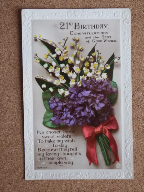 R&L Postcard: 21st Birthday, Bouquet of Flowers, Real Photo, Rotary