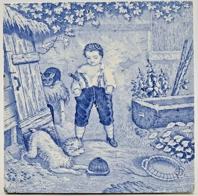 Rare Antique Victorian Blue And White Transfer Printed Tile C1880 Ae2