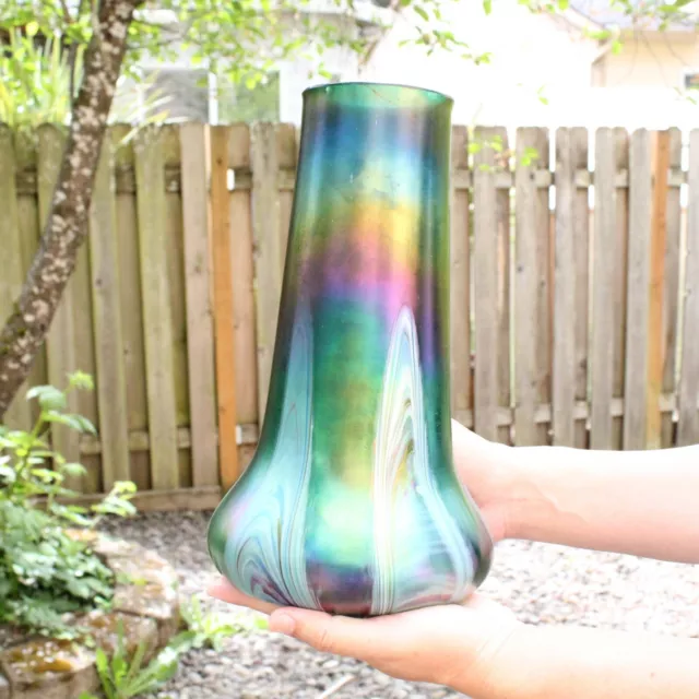 Vintage Large Luster Rainbow Aurene Iridescent Art Glass Blown Vase