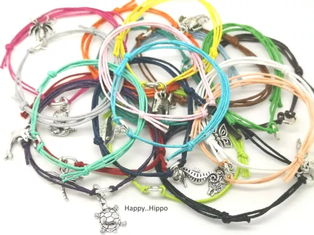 Variety Of Tibetan Silver Animal & Insect Charm Cord Friendship Wish Bracelet