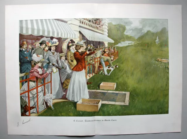 Sport, Damen - Schießen auf Tontauben - Blatt nach E. Cucuel um 1898