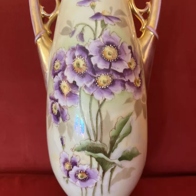 Antique Victoria Carlsbad Austria 10.5” Iridescent Double Handle Vase 1891-1918 3