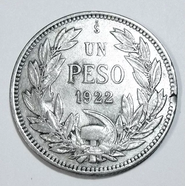 CHILE - Un (1) Peso 1922 - 0,500 Silver - Sº-Santiago - SCARCE - NO RESERVE