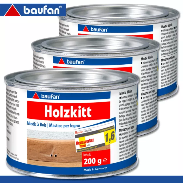 Baufan 3 x 200 g Holzkitt Holzspachtelmasse Füllkitt Gebrauchsfertig Naturfarben