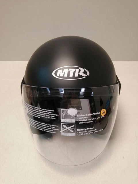 Motorrad Halbhelm - ECE Zertifiziert, Mit Visier, Belüftet, Schwarz, Kopfumfang 65cm