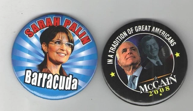 2 Sarah PALIN John McCAIN ( REAGAN Legacy ) Pin 2008 COUNTRY 1st 3 inch pinback