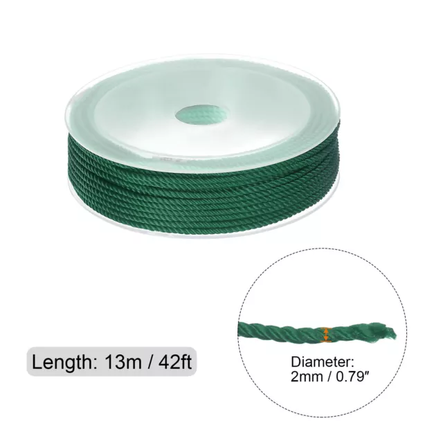 Cuerda de cuentas de nudo chino de 2 mm cordón de nailon, verde oscuro, 42 ft 2