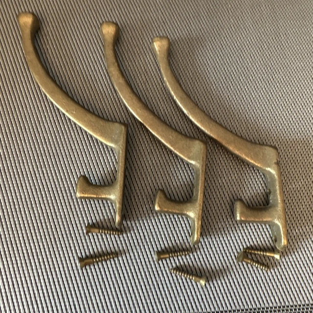 3 VTG LG BRASS Double ARTS & CRAFTS MISSION STYLE COAT HAT HOOK ROBE HALL TREE