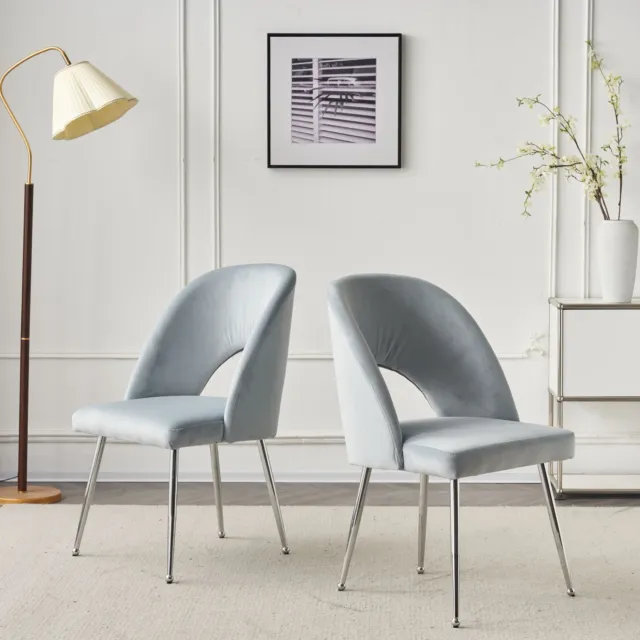 Modern Velvet Set of 2 Dining Chair Thick Upholstered Kitchen Tub Chair Grey