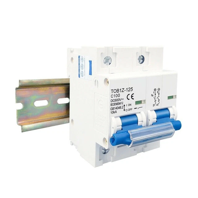 Disjoncteur DC 125A 600V - Pour Système Solaire PV - Montage Rail DIN - Protection Court-circuit