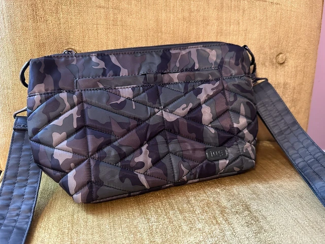 LUG Camo Dark Green Strap Flare Crossbody Bag Purse EUC Quilted