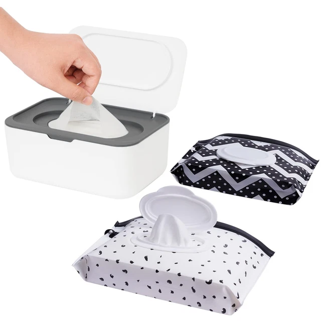 Wipes Dispenser with 2 Portable Wipe Cases, Wipe Holder for Baby & Adult